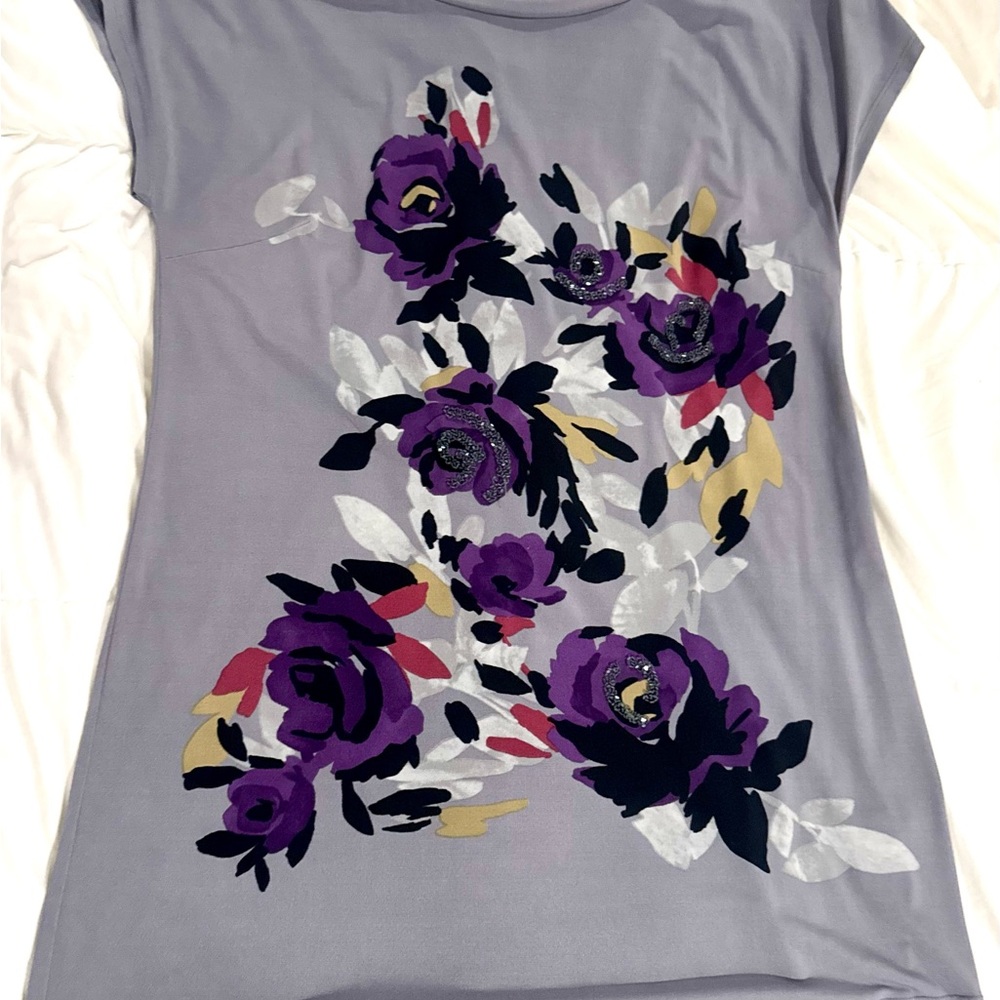 Elle Purple Floral Short Sleeve Top
